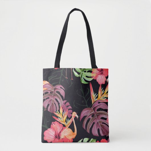 Naadloos patroon van hibiscus flower, flamingos en tote bag (Voorkant)