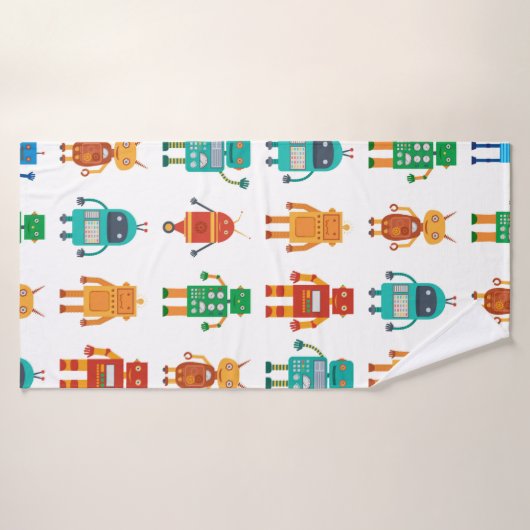 Naadloos patroon van kleurrijke retro robots in a  badhanddoek (Badhanddoek)