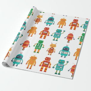 Naadloos patroon van kleurrijke retro robots in a  cadeaupapier