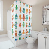 Naadloos patroon van kleurrijke retro robots in a  douchegordijn (In situ)