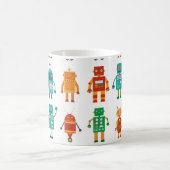 Naadloos patroon van kleurrijke retro robots in a  koffiemok (Center)