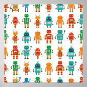 Naadloos patroon van kleurrijke retro robots in a  poster (Voorkant)