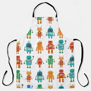 Naadloos patroon van kleurrijke retro robots in a  schort
