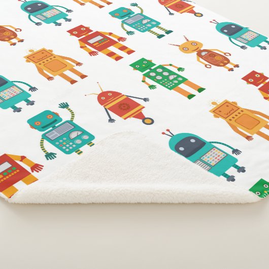 Naadloos patroon van kleurrijke retro robots in a sherpa deken (3/4)