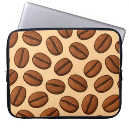 Naadloos Patroon van Koffiebonen | Warm Bruin Café Laptop Sleeve