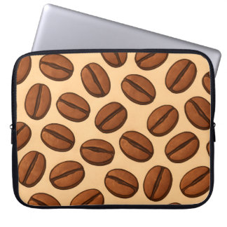 Naadloos Patroon van Koffiebonen | Warm Bruin Café Laptop Sleeve