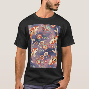 Naadloos patroon van Koi Karper in Volksstijl – T-shirt