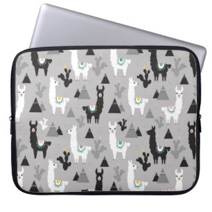 Naadloos patroon van lamacactus en bergen laptop sleeve