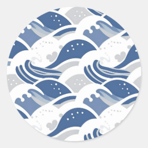 Naadloos patroon van oceaangolven ronde sticker