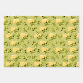 Naadloos patroon van olijftakken op een groene rug inpakpapier vel