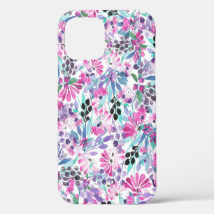 Naadloos patroon van paarse bloemen en bessen,blau iPhone 12 hoesje