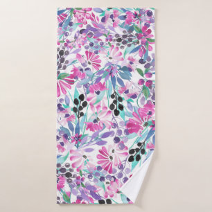 Naadloos patroon van paarse bloemen en bessen,blu badhanddoek