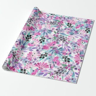 Naadloos patroon van paarse bloemen en bessen,blu cadeaupapier
