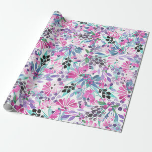 Naadloos patroon van paarse bloemen en bessen,blu cadeaupapier