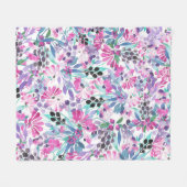 Naadloos patroon van paarse bloemen en bessen,blu fleece deken (Voorkant (Horizontaal))