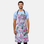 Naadloos patroon van paarse bloemen en bessen,blu schort (Gedragen)