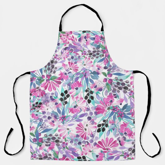 Naadloos patroon van paarse bloemen en bessen,blu schort (Voorkant)