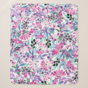 Naadloos patroon van paarse bloemen en bessen,blu sherpa deken
