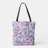 Naadloos patroon van paarse bloemen en bessen,blu tote bag (Achterkant)