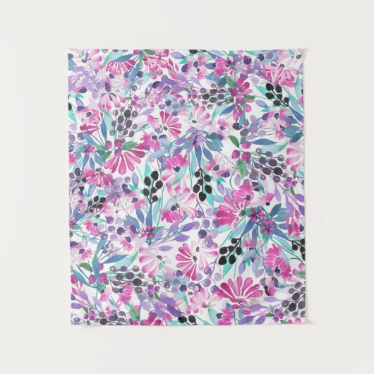 Naadloos patroon van paarse bloemen en bessen,blu wandkleed (Voorkant)