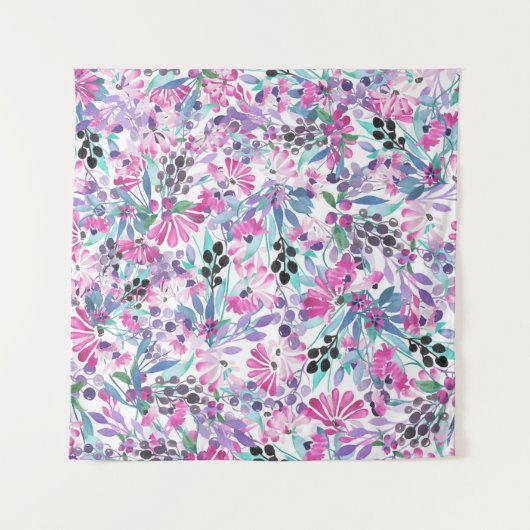 Naadloos patroon van paarse bloemen en bessen,blu wandkleed (Voorkant)