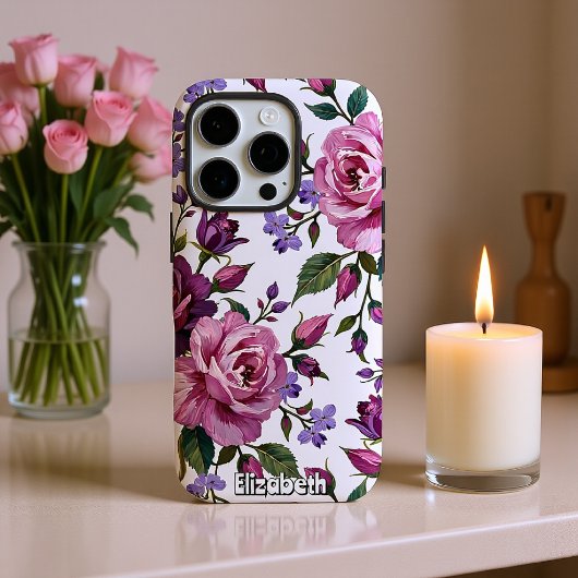 Naadloos patroon van Paarse Rozen Case-Mate iPhone Case