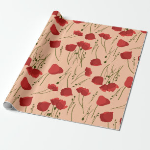 Naadloos patroon van papaver op een beige achtergr cadeaupapier