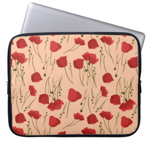 Naadloos patroon van papaver op een beige achtergr laptop sleeve
