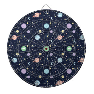 Naadloos patroon van planeten in het zonnestelsel dartbord