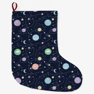 Naadloos patroon van planeten in het zonnestelsel grote kerstsok
