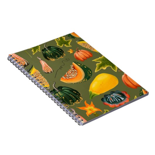 Naadloos patroon van pompoenen en bladeren op een notitieboek (Rechterzijde)