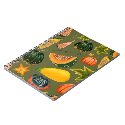 Naadloos patroon van pompoenen en bladeren op een notitieboek (Linkerzijde)