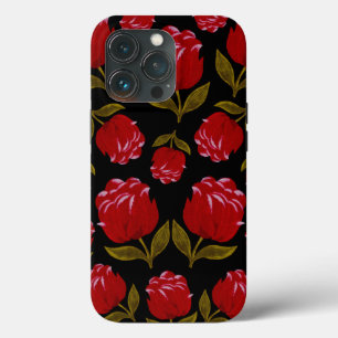 Naadloos patroon van rode rozen op zwarte achtergr Case-Mate iPhone case