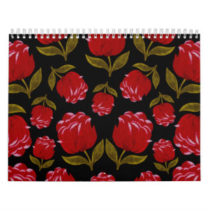 Naadloos patroon van rode rozen op zwarte achtergr kalender