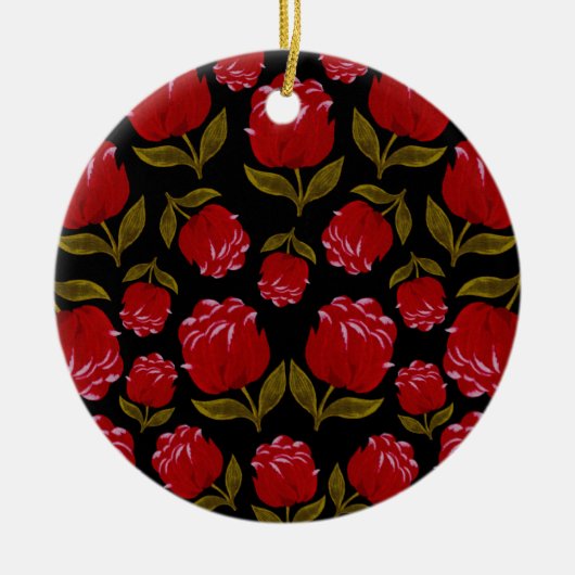 Naadloos patroon van rode rozen op zwarte achtergr keramisch ornament (Voorkant)