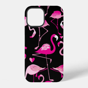Naadloos patroon van roze flamingo's op een donker iPhone 12 hoesje