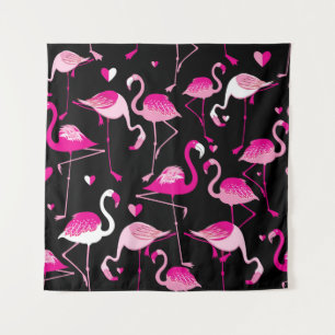 Naadloos patroon van roze flamingos op een donkere wandkleed