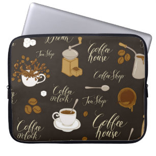Naadloos patroon van thee- en koffiethema in retro laptop sleeve
