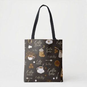 Naadloos patroon van thee- en koffiethema in retro tote bag
