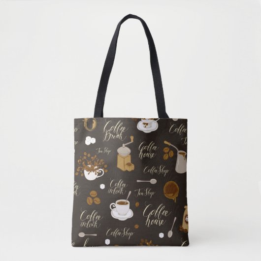 Naadloos patroon van thee- en koffiethema in retro tote bag (Voorkant)
