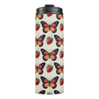 Naadloos patroon van vlinders en aardbeien thermosbeker
