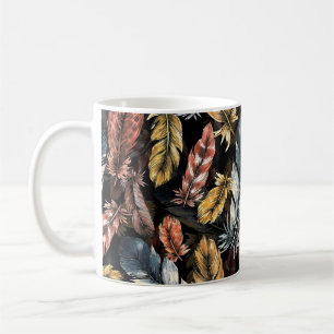 Naadloos patroon van vogelveren.  koffiemok
