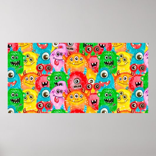 Naadloos patroon van waterverf geschilderd grappig poster (Voorkant)