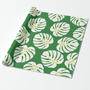 Naadloos patroon van wit monstera-bladeren op een cadeaupapier