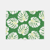 Naadloos patroon van wit monstera-bladeren op een fleece deken (Voorkant (Horizontaal))