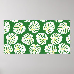 Naadloos patroon van wit monstera-bladeren op een  poster