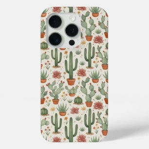 Naadloos patroon van woestijncactussen en vetplant iPhone 15 pro case