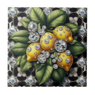 Naadloos patroon Z&W Art Deco citroenen en diamant Tegeltje