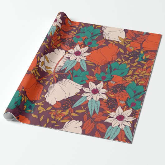 Naadloos patroonontwerp met handgetekende bloemen cadeaupapier (Uitgerold)