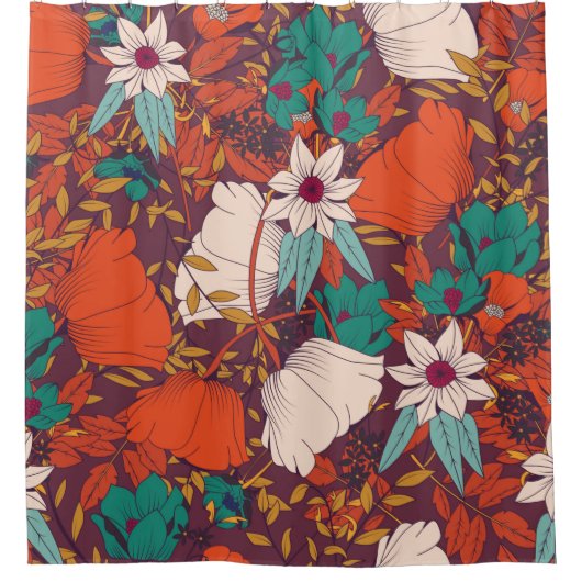 Naadloos patroonontwerp met handgetekende bloemen  douchegordijn (Voorkant)